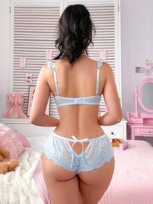 PetitDoll Bộ đồ lót ren gợi cảm 2 món cho nữ - Màu xanh nhạt - Xem 2
