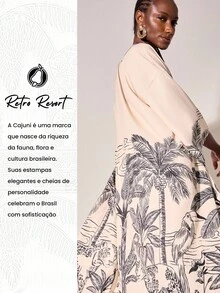 CAJUNI Women's Casual Vacation Coconut Tree Print Kimono Jacket In Fall/Winter - Multicolor - View 7