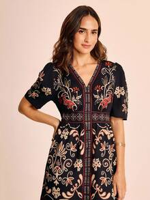 CAJUNI 女士休闲度假花卉印花短袖迷你连衣裙 - 约会装 - 外出装 - 音乐节 - 彩色 - 查看 5