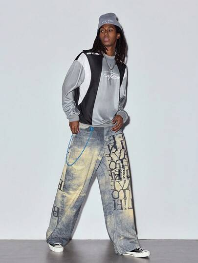  Quần jean ống rộng dáng suông phong cách vintage in họa tiết MODCRASH dành cho nam, kiểu Emo mùa xuân đến hè, phong cách Mỹ cổ điển, unisex, dáng rộng thoải mái – phù hợp cho mặc hàng ngày và trang phục đi nghỉ hè.