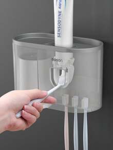 壁挂式牙刷架，带自动牙膏分配器浴室配件套装 - 灰色 - 查看 4