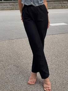 Jeta Ari White Flowy Slim Fit Casual Straight Leg 7/8 Pants - Black - View 6