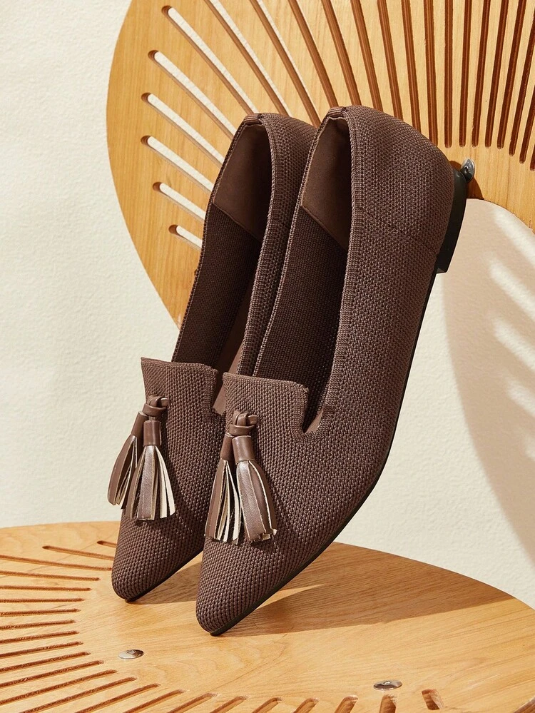 CUCCOO BASICS Women's Flat Pointed Toe Faux Fur Leopard Print Tassel Pendant Slip-On Loafers, Comfortable & Fashionable