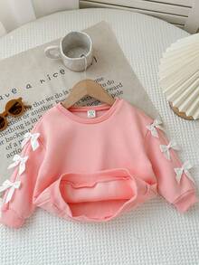 Babygirl Cute Versatile Pink Bow Long Sleeve Sweatshirt, Autumn/Winter Fall - Pink - View 3