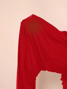 SHEIN BAE Vestidos de talla grande, verano, cumpleaños, Día de San Valentín de talla grande, vestido sexy de talla grande, vestidos curvilíneos, formal, curvilíneo, fiesta, cuello asimétrico, vestido con hombros descubiertos, abertura, fruncido, vestido elegante con volantes, ajustado, vestido liso, vestido básico para mujer, vestidos de mujer occidentales, vestido de verano, vestido de verano, vestido ajustado, Pascua, ropa de primavera - Rojo - Ver 7