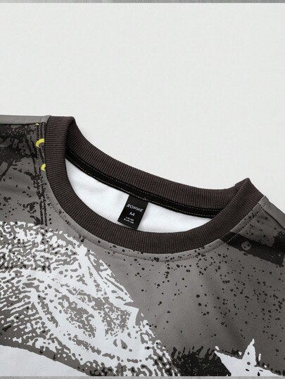 Street Life Herren Portrait & Buchstaben Grafik Rundhals Langarm T-Shirt, Herbst