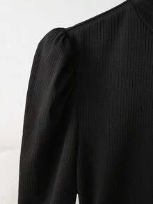 Franclia 女士秋冬日常通勤高领长袖修身衬衫和千鸟格中长裙两件套 - 黑色 - 查看 5