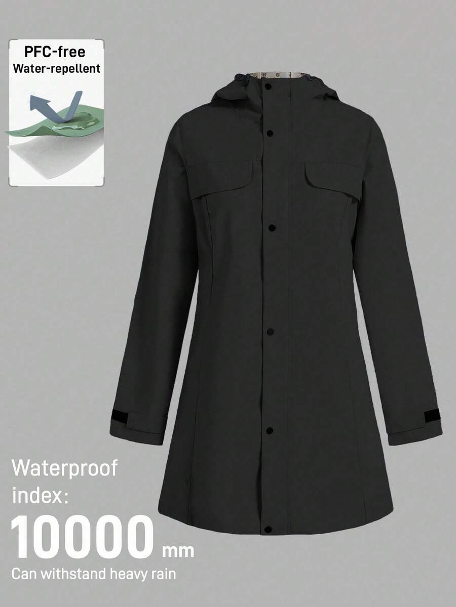 In My Nature 户外女式无氟防水雨衣，适合露营、徒步旅行和通勤 - 黑色 - 查看 1