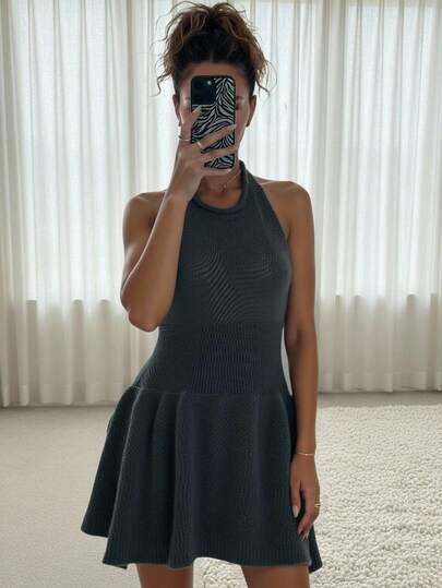 SHEIN BAE Váy ngắn dệt kim hở lưng gợi cảm dành cho nữ, mùa hè