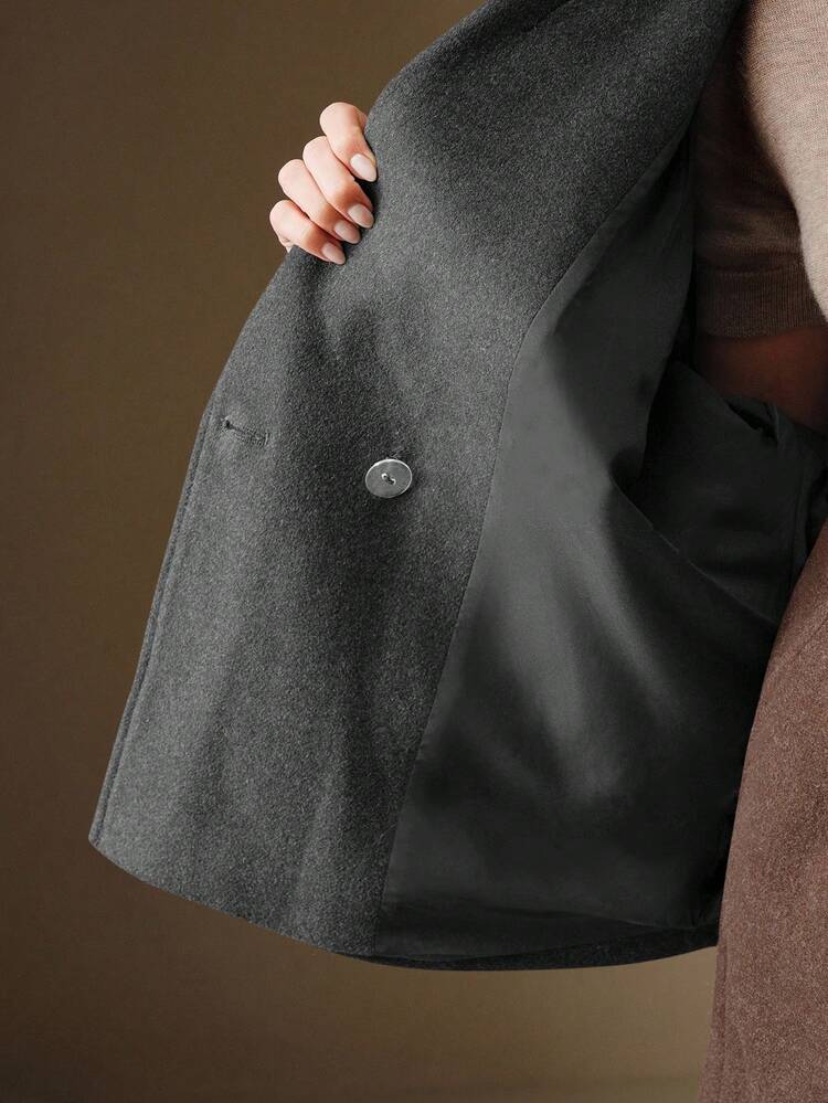 Women's Autumn/Winter Reversible Wool Fabric Fashion Versatile Solid Color Loose Wool Casual Jacket, Coffee Color