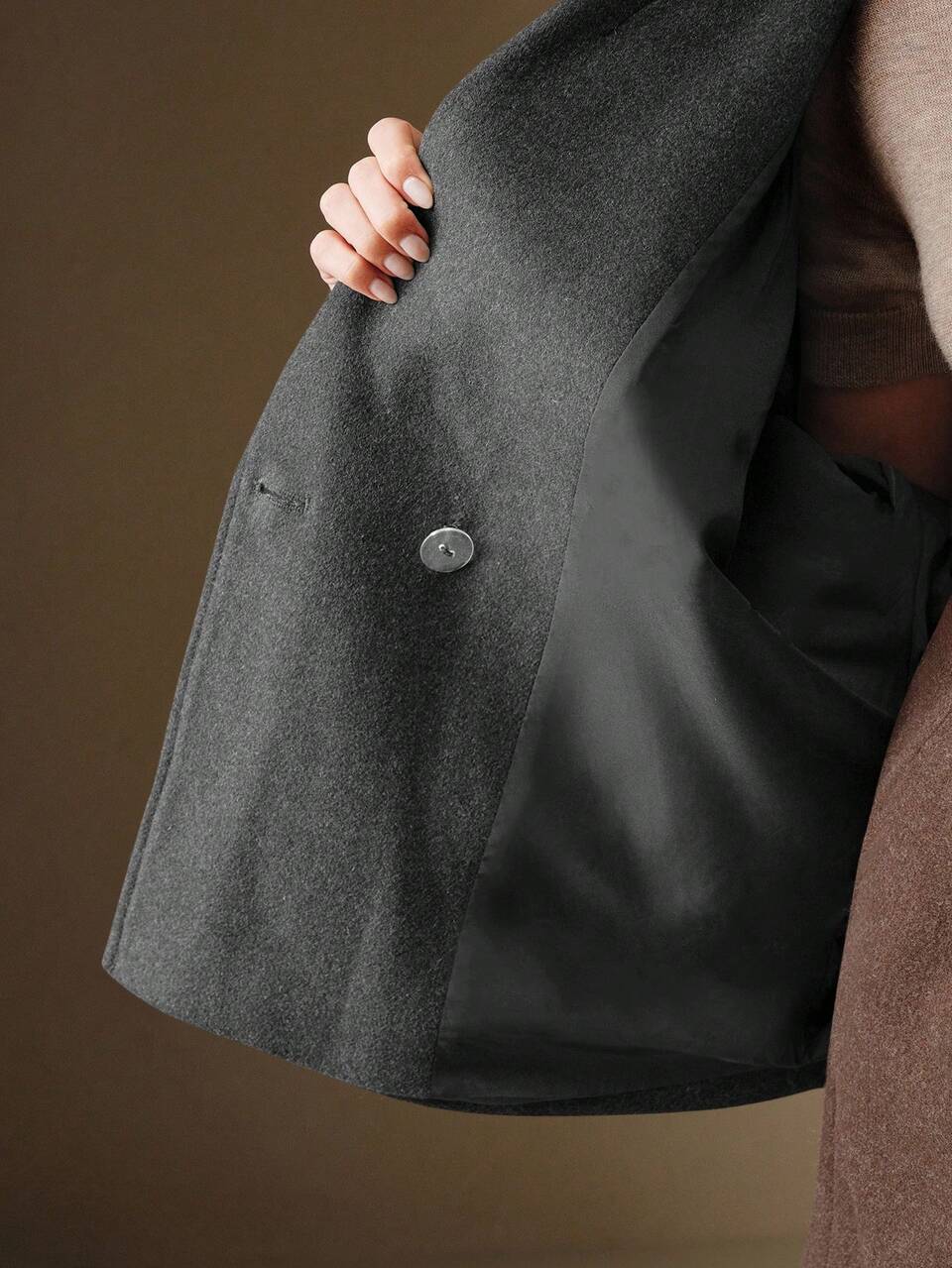 Women's Autumn/Winter Reversible Wool Fabric Fashion Versatile Solid Color Loose Wool Casual Jacket, Coffee Color