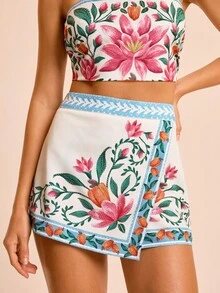 CAJUNI Pantalones cortos casuales con estampado floral para mujer, adecuados para vacaciones