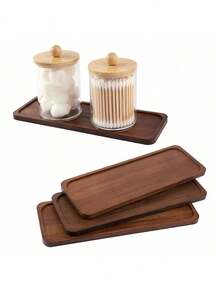 1/2/3pcs Bamboo Soap Dispenser Tray, Bathroom Organizer Countertop Tray Sink Tray Dresser Jewelry Ring Dish, Comestic Holder Bathtub Organizer For Perfume Candle Jewelry Home Decor