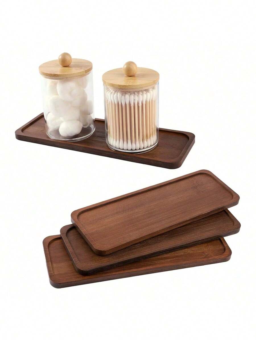 1/2/3pcs Bamboo Soap Dispenser Tray, Bathroom Organizer Countertop Tray Sink Tray Dresser Jewelry Ring Dish, Comestic Holder Bathtub Organizer For Perfume Candle Jewelry Home Decor