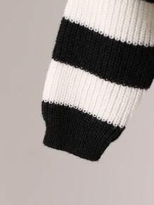 SHEIN Playful Pals Young Girl' Minimalist Striped Colorblock Knit Sweater Cardigan, Autumn/Winter Kid Cardigan Cropped Cardigan Kids Sweaters For Girls Button 7 Yrs Old Girl Shrug Cardigan Black White Striped Cardigan Fall Girls Button Cardigan Black And White Striped Cardigan Girl Sweater Jacket Toddler Cardigan Girl Kids Cardigan Sweater Kids Sweaters For Girls Button Kids Button Front Cardigan