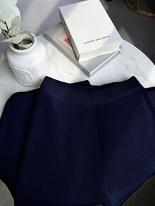 EMERY ROSE New Fashion Autumn/Winter Round Neck Fluffy Loose Casual Slouchy Knitted Wide Leg Pants & Sweater 2 Pieces Set - Navy Blue - View 4