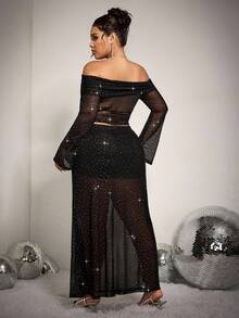 GalTyme Set di top corto e gonna lunga con glitter, taglie comode, versatile da indossare sia con spalle scoperte che con collo a cappuccio