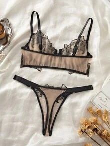 Seduluxe 2pcs Romantic Embroidered Front Closure Sexy Bra Set, Lingerie - Multicolor - View 2