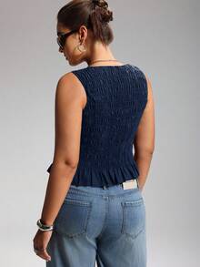 SHEIN EZwear Plus Size Women Summer Boho Elastic Ruched Camisole Tank Top