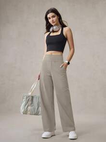 OutZeal 女士运动裤 日常休闲 凉爽触感 高腰直筒裤型 带侧袋 - 卡其色 - 查看 7