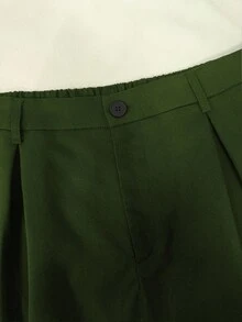 SHEIN PETITE Plus Size Pleated Detail Versatile Office Pants - Army Green - View 3