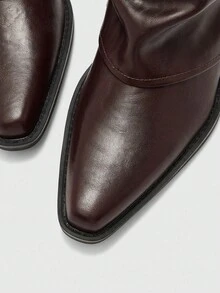 CUCCOO BIZCHIC Giày bốt cưỡi ngựa cao đến giữa bắp chân màu nâu đậm | Điểm nhấn đinh tán kép | Gót cao 5cm | Kết cấu nhăn tự nhiên | 2 đôi, kiểu dáng da sang trọng - màu nâu - Xem 7