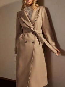 Écloséra 新款秋冬女款双排扣长款羊毛大衣（配腰带）