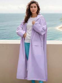SHEIN Fashion Multifunctional Raincoat Long Full-Body Rainproof Rain Coat For Women Thickened Rain Coat Waterproof And Windproof Rain Poncho Multi Functional Raincoats Outdoor Activities Rain Wear Rain Jacket Cycling Traveling Climbing Rain Coat White Raincoat Pink Raincoat Purple Rain Gear Women's Outdoor Clothing ,Office,Household,Travel, Back