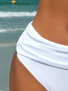 Swim Basics Solid Color Ruched Bikini Bottom, Beach Outfit Bathing Suit Summer,Summer Beach
