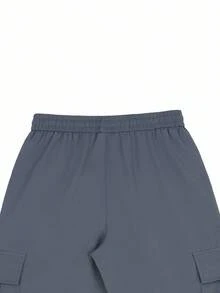 Manfinity LEGND 男士松紧腰抽绳工装风格休闲裤，带口袋，百搭踝带灰色慢跑裤，运动街头潮流裤，秋季 - 水鴨藍 - 查看 6