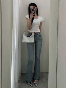 DAZY Women's Stretch Slim Fit Flare Elegant Jeans, All Season