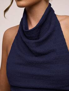 SHEIN BAE Women's Elegant Solid Color Side Ruched Halter Backless Camisole, Summer - Navy Blue - View 3