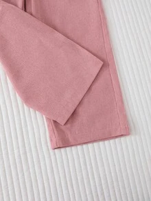 SHEIN 三件套女童休闲舒适套装，包括带蝴蝶结松紧腰带的裤子，纯色灯芯绒面料，直筒裤型，适合春秋季穿着。 - 彩色 - 查看 6