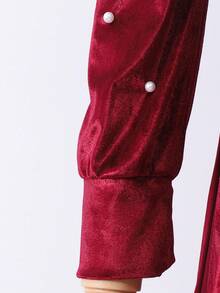 Glamorique Kids Mädchen Vintage elegantes Samt-Perlen-Dekor Ausschnitt rundhals Puffärmel Taille hoch A-Linie Midi-Kleid