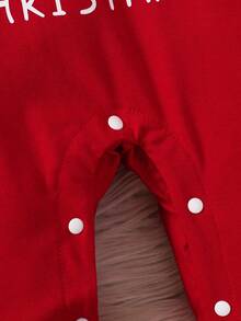 SHEIN Playful Pals Neugeborenen Baby Jungen Lässig Weihnachts-Weihnachtsmann & Rentier Buchstaben Muster Farbblock Langarm Kapuzen-Jumpsuit, geeignet für Weihnachten, Neugeborene, Feste, weiches & bequemes Material