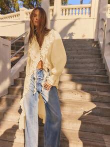 Aralina 冬季长袖荷叶边前开襟长款波西米亚风开衫连衣裙 - 鵝黃色 - 查看 6