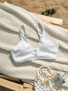 SHEIN Swim Summer Beach Ladies' Solid Deep V-Neck Bikini Top - White - View 2