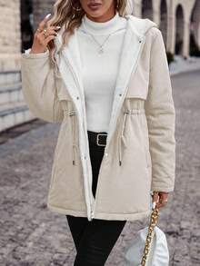 SHEIN Frenchy Drawstring Waist Teddy Lined Hooded Parka Coat In Fall/Winter
