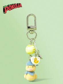 POKOJA LAND 1 pieza Llavero unisex con pato amarillo de felpa de dibujos animados, accesorio con colgante de pato con corazón encantador para bolso - Multicolor - Ver 3