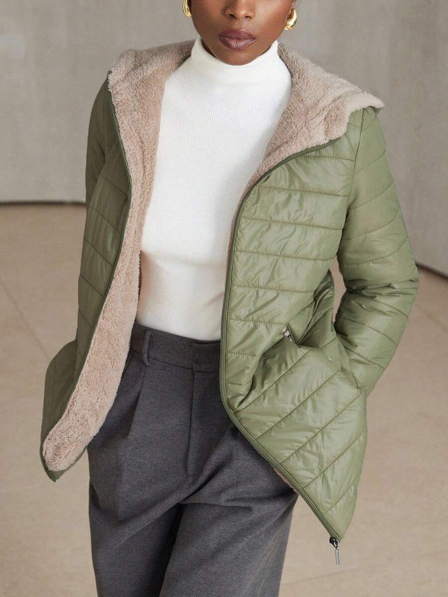 Aveloria Modichic 冬季休闲简约保暖连帽羽绒服 - 綠色 - 查看 1