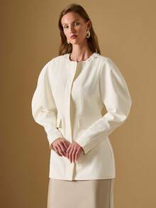 Briarwyn Women's Solid Color Round Neck Long Sleeve Fashionable Elegant Regular Jacket In Fall/Winter,Fall For Women, New Year Old Money Style - Cream - View 6