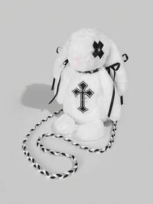 ROMWE Goth 1 件别致深色风格白色蕾丝兔子单肩包，配有交叉链条，万圣节女孩装扮的交叉链条娃娃包，朋克风格领结长耳兔子手提包，适合日常使用、特殊场合或生日的礼物 - 白色 - 查看 7