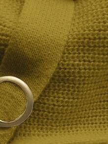 GlowEve 女士优雅通勤纯色开衫（配腰带），秋冬 - 芥末黃 - 查看 4