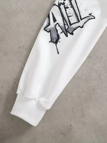 PAVTROS 2 件/套时尚白色连帽衫搭配橄榄绿色裤子，适合青少年男孩的时尚服装，连帽衫采用绿色定位印花，面料柔软舒适，适合春季/秋季，适合上学、郊游等多种场合。 - 黑色 - 查看 5