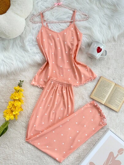 طقم بجامة شريط الخس بنقاط