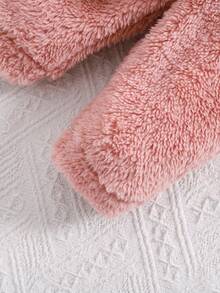 SHEIN 新生女婴可爱毛茸茸卡通印花连帽上衣和松紧腰裤两件套，秋冬 - 彩色 - 查看 6