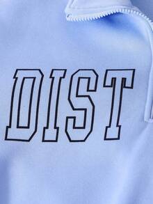 Sparklyn 2 件套青少年女孩休闲长袖印花上衣和宽松长裤套装，适合日常休闲穿着 - 藍色 - 查看 3