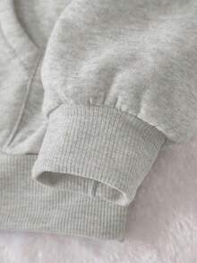 SHEIN 女式字母印花长袖休闲宽松连帽运动衫 - 淺灰色 - 查看 4