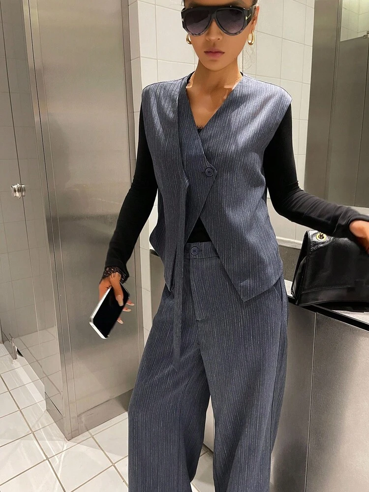 Women's Casual Commuter Vest And Pants 2 Pieces Set