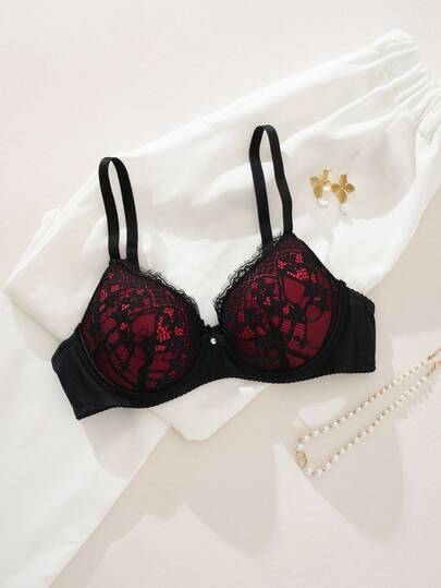 1pc Sexy Lace Simple Gather & Lift Wireless Lingerie Bra For Small Bust Women